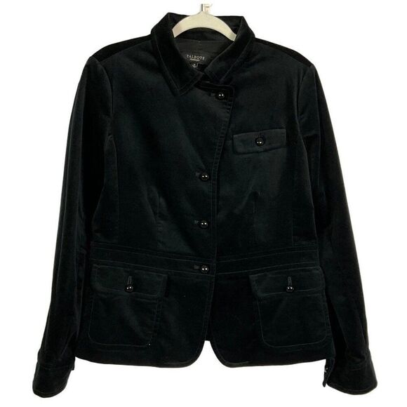 Talbots Women's Black Velvet Peplum Blazer Jacket Size 12, Lined, Pockets - Picture 1 of 11